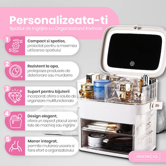 Invincio Organizator De Cosmetice Cu Sertare Și Separatoare Alb 31x31x20cm