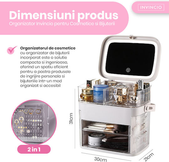 Invincio Organizator De Cosmetice Cu Sertare Și Separatoare Alb 31x31x20cm