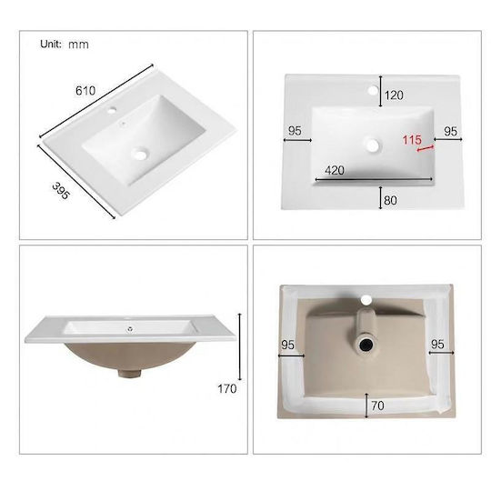 Inter Ceramic Diva Πάγκος με Νιπτήρα Μ60xΒ55xΥ39cm Λευκός