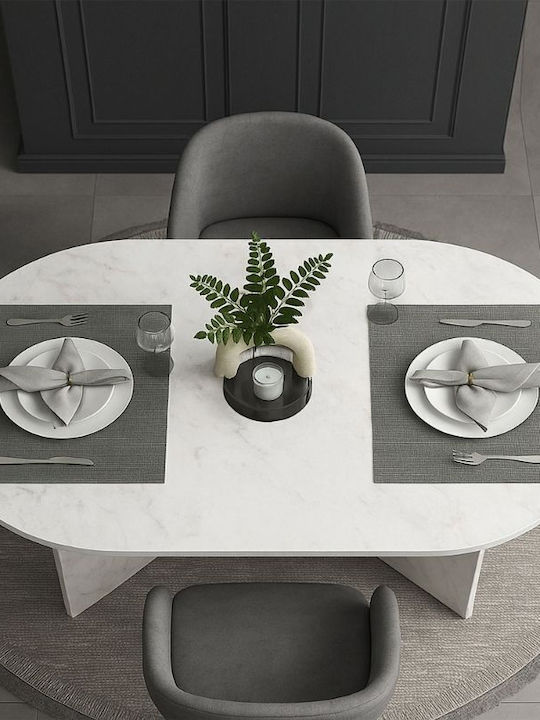 Cortado Dining Table Wooden White Marble Effect 138x80x75cm