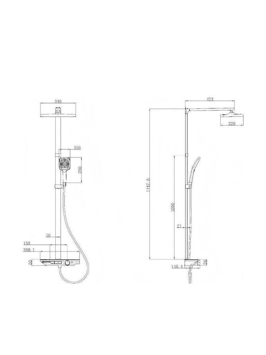 Inter Ceramic Shower Column with Mixer Gray