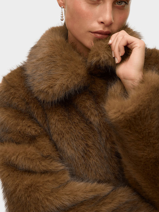Women's Emperador Brown Coat with Fur Details