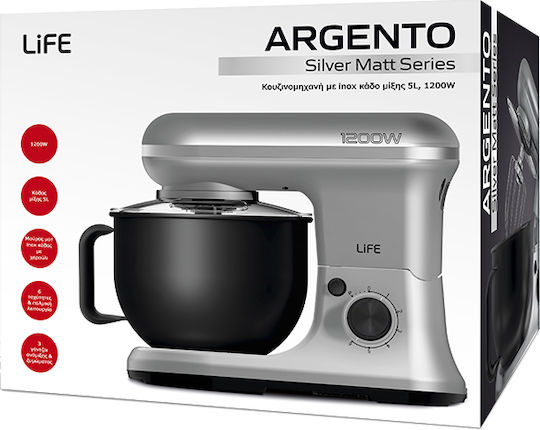Life Argento Stand Mixer 1200W with Stainless Mixing Bowl 5lt