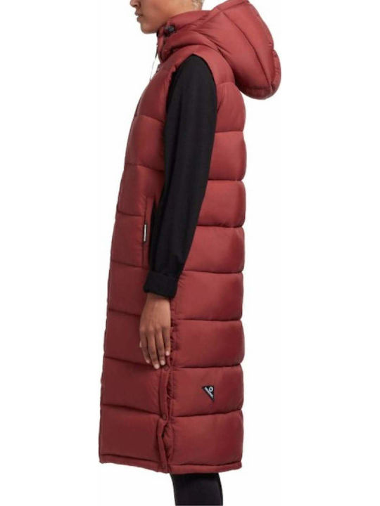 Women's Long Puffer Jacket for Winter with Hood Madder Brown