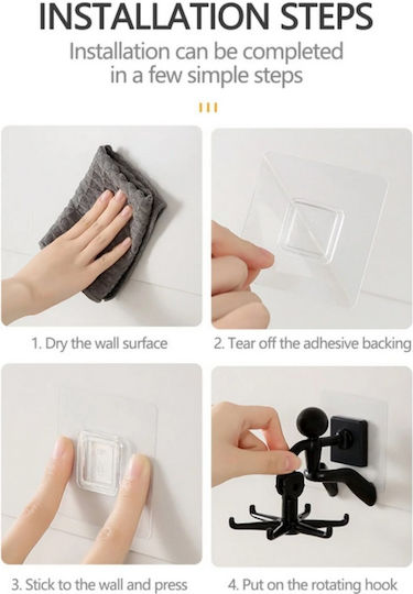 Self-Adhesive Rotating Bathroom Hanger 360° 6 Hooks White