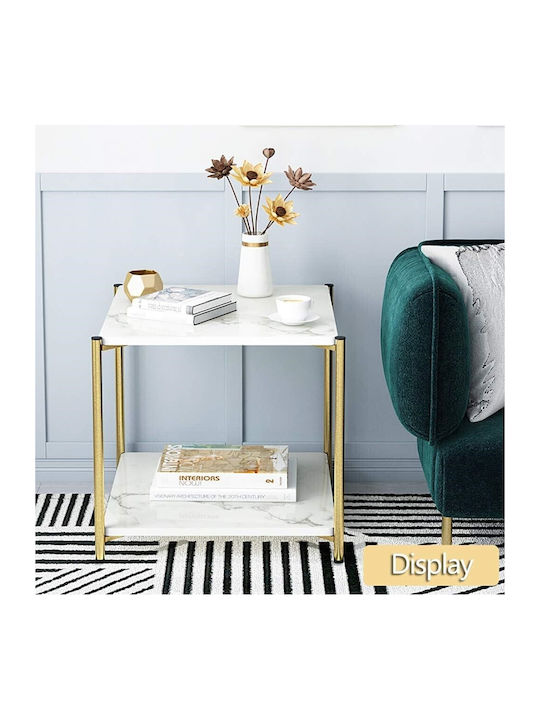 Square Side Wooden White Marble Coffee Table W40xL40xH43cm