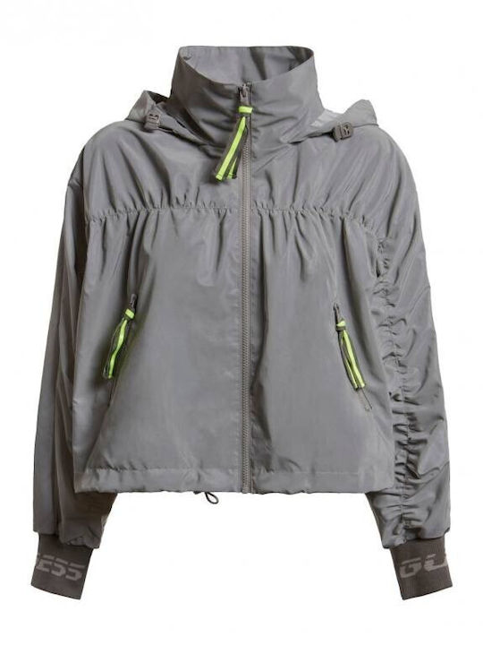 Women's Running Short Sports Jacket Windproof for Spring or Autumn Silver