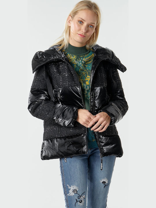 Alfa Women's Short Puffer Jacket for Winter with Hood Black