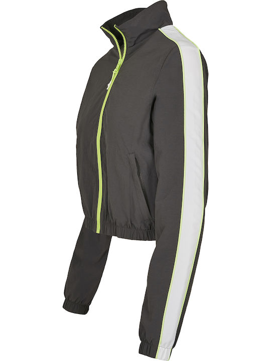 Women's Running Short Sports Jacket Windproof for Winter Dark Shadow/Electric Lime