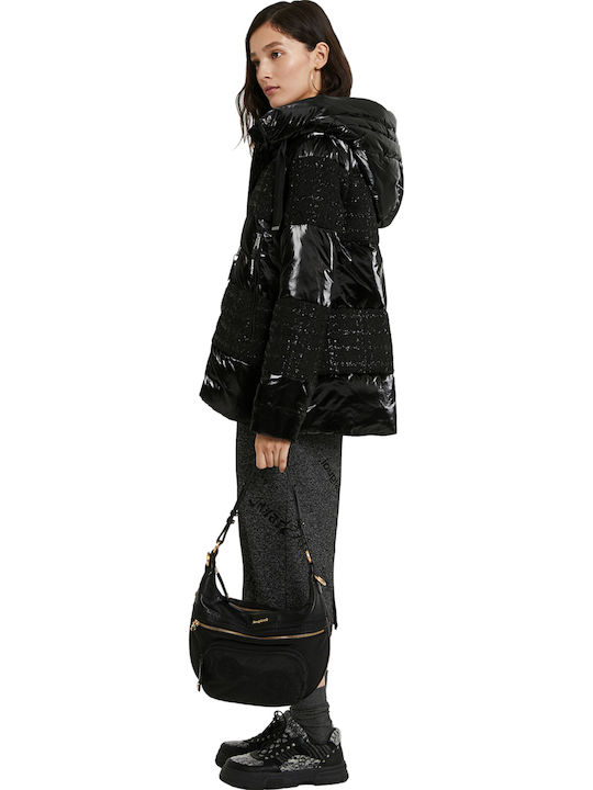 Alfa Women's Short Puffer Jacket for Winter with Hood Black