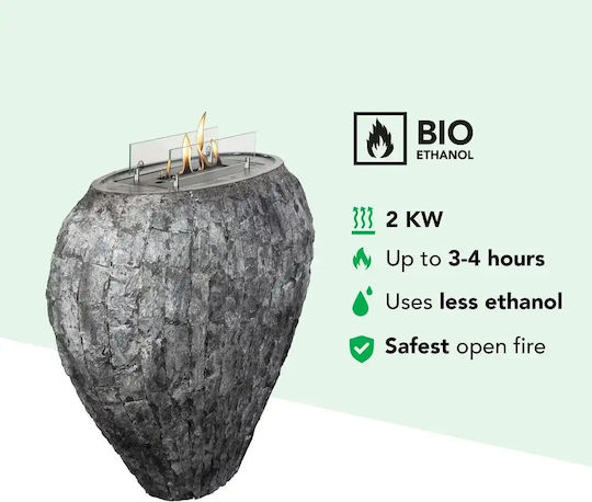 Panthermica Internal / Outdoor Floor Bioethanol Fireplace Gray 85x90x40cm