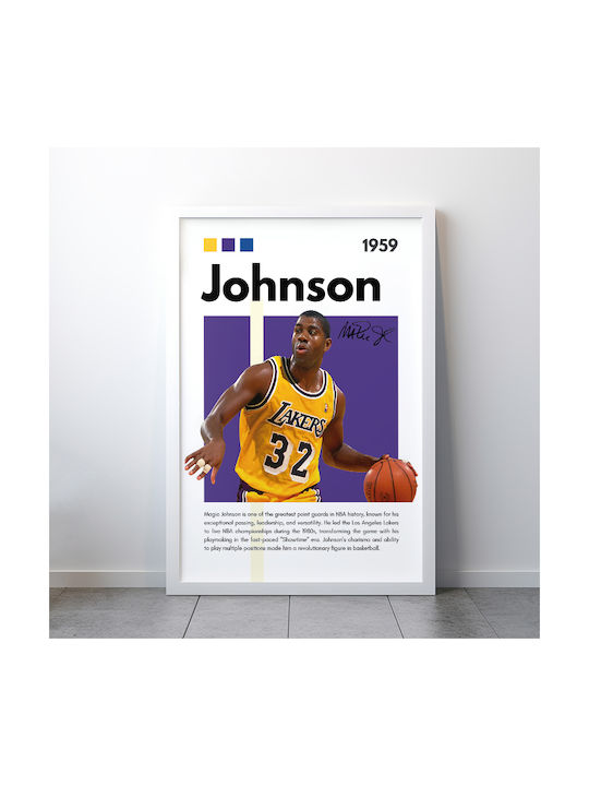 Poster NBA Greatness Series Magic Johnson Snk278 21cm X 30cm Frame Dark Natural Wood Brown