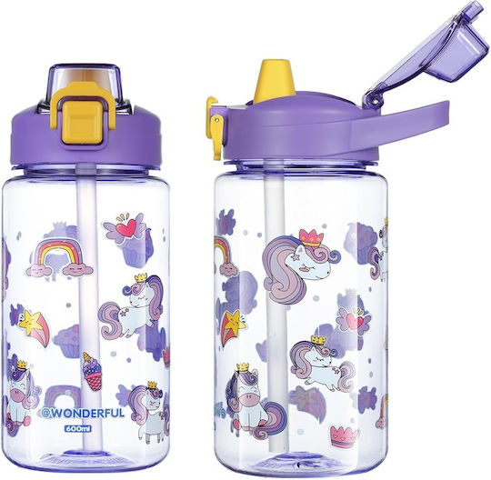 Edman Edman Kinder Trinkflasche Einhörner mit Stroh Auslaufsicher Lila 600ml
