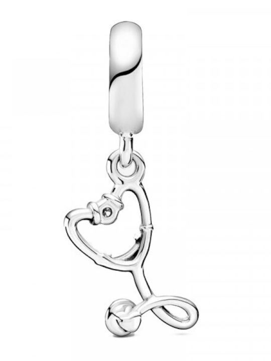Pandora Stethoscope Heart Dangle Charm Καρδιά από Ασήμι με Ζιργκόν