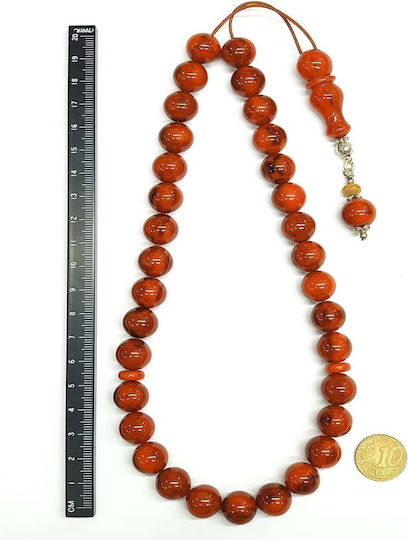 Roloi Komboloi Mastic Worry Beads with 33 Beads Orange 35cm