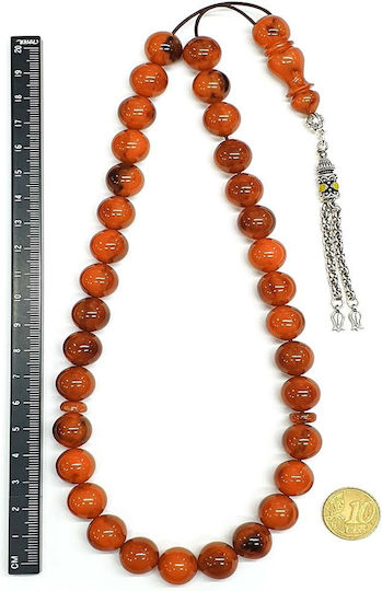 Roloi Komboloi Mastic Worry Beads with 33 Beads Orange 39cm