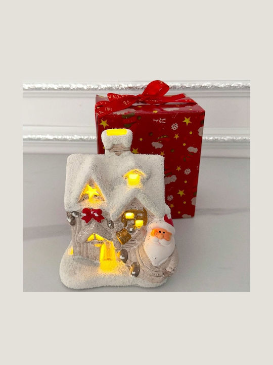 Velve Crăciunescă Iluminată Decorativă Scenă Albă 15x12cm.