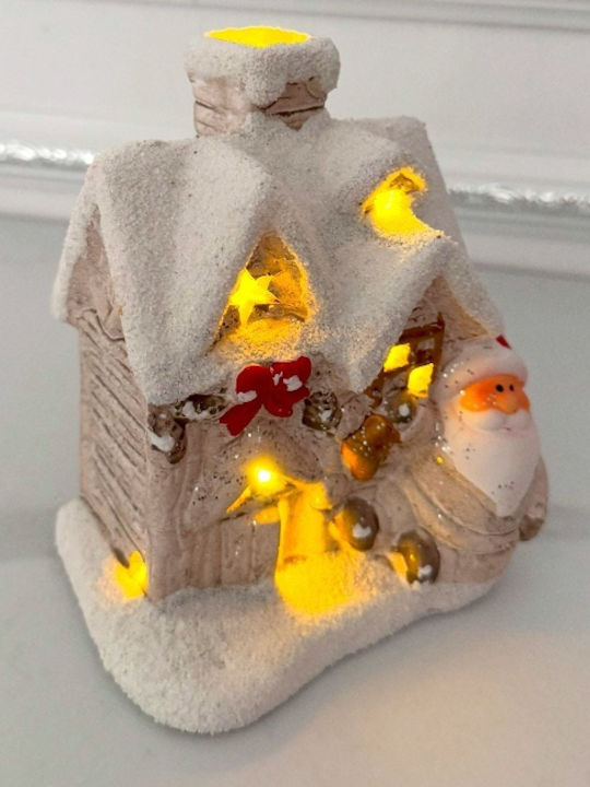 Velve Crăciunescă Iluminată Decorativă Scenă Albă 15x12cm.
