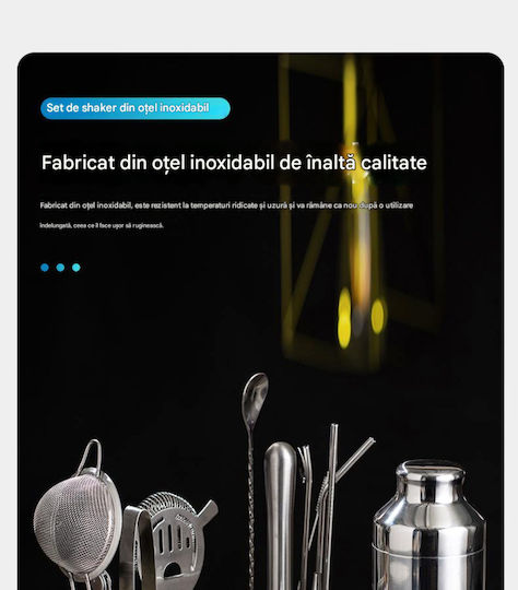 Arvada Shakerpro Mc-ykl23 Kit Complet Pentru Barmani Suport Acrilic 23 Bucăți 700/600 Ml Dimensiuni 19x12x30.5 Cm Set Pentru Barmani Preparare Băuturi Oțel Inoxidabil