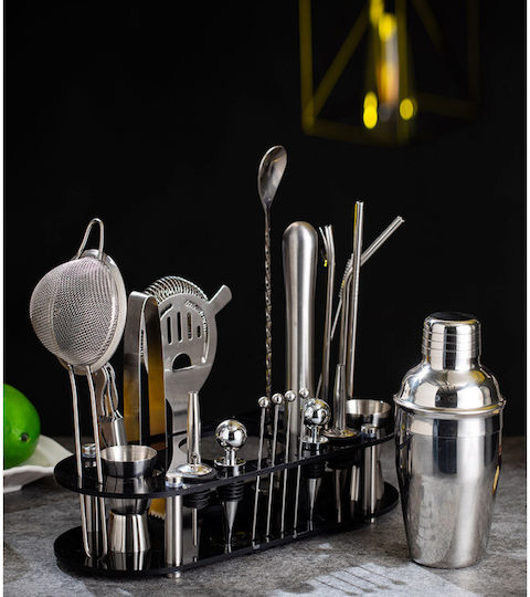 Arvada Shakerpro Mc-ykl23 Kit Complet Pentru Barmani Suport Acrilic 23 Bucăți 700/600 Ml Dimensiuni 19x12x30.5 Cm Set Pentru Barmani Preparare Băuturi Oțel Inoxidabil