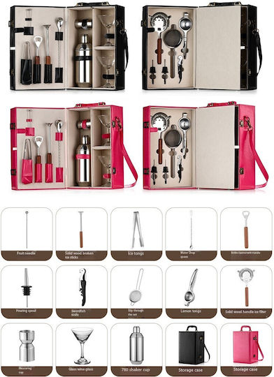Arvada Shakerpro Set Portabil Cocktail 16 Bucăți Oțel Inoxidabil Cutie Specială Multiple Accesorii Pentru Barmani Acasă Utilizare Profesională Cadou Ideal Roz