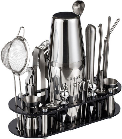 Arvada Shakerpro Mc-ykl23 Kit Complet Pentru Barmani Suport Acrilic 23 Bucăți 700 Ml Dimensiuni 19x12x30.5 Cm Set Pentru Barmani Preparare Băuturi Oțel Inoxidabil