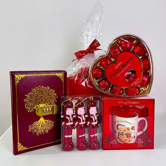 Pachet Deliciu De Crăciun Praline Cherry Queen Set Ornament Brad De Crăciun Set Spargător Nuci Jurnal Cu Lacăt Set Cană Ceramică În Tavă Cadou