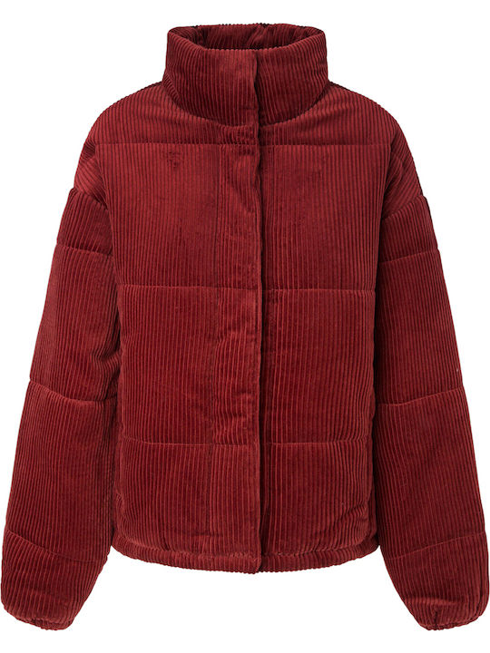 Kurz Damen Puffer Jacke für Winter Burgundisch