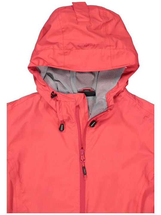 Women's for Hiking Short Sports Jacket Waterproof and Windproof for Winter with Hood Red