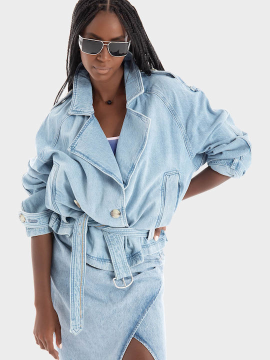 Κοντό Γυναικείο Τζιν Μπουφάν Light Aged Denim