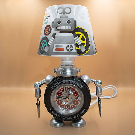 Factory Kids Table Lamp Side Table Lamp Robot with Designs Grey 29x10x7cm