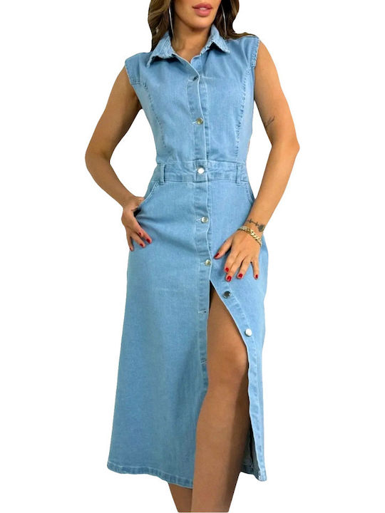 Rochii De Vară Pentru Femei Midi Rochie-Cămașă Denim Albastru Deschis