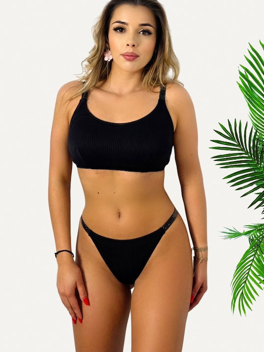 Set Bikini Sutien Sport Cu Burete Detașabil & Brazilia Negru