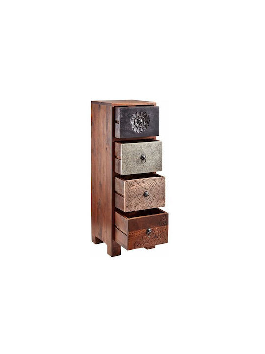 Sideboard Denton 1520 made of Solid Wood & Metal with Drawers Black Velvet-Black Metal 30x30x90cm
