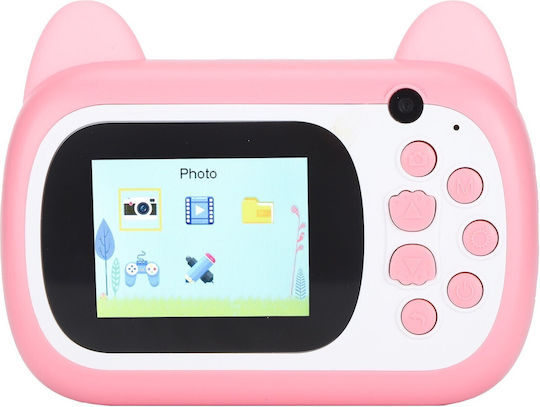 Instant Camera Kids Flippy Front Camera + Selfie Printing Function Usb-c Cable Bluetooth Ios Android Compatible App Printing Smiley Face Cat Model Pink