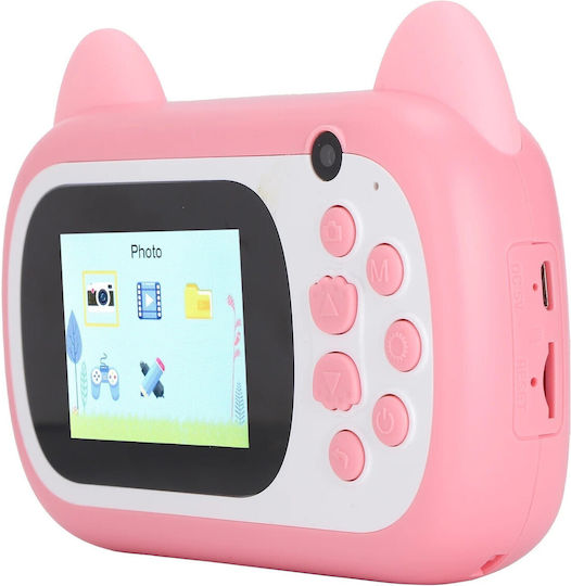 Instant Camera Kids Flippy Front Camera + Selfie Printing Function Usb-c Cable Bluetooth Ios Android Compatible App Printing Smiley Face Cat Model Pink