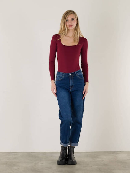 Bodysuit Pentru Femei Decolteu Pătrat Burgundia 16448