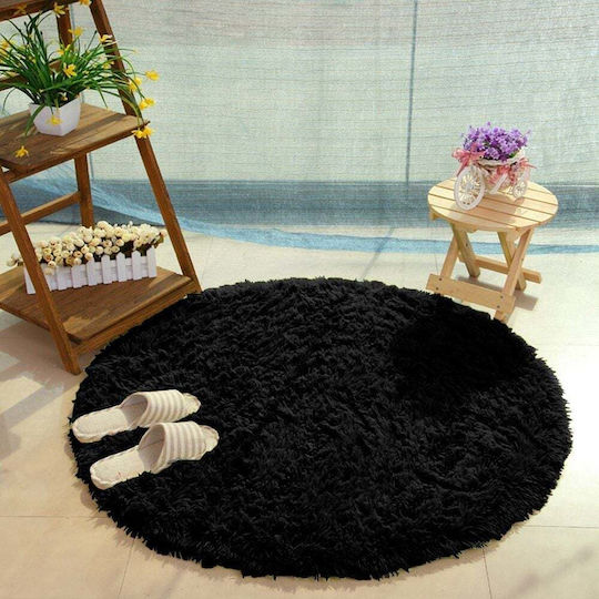 Strado Carpets Αντιολισθητικό Χαλί Στρογγυλό Shaggy Μαύρο Φ300cm