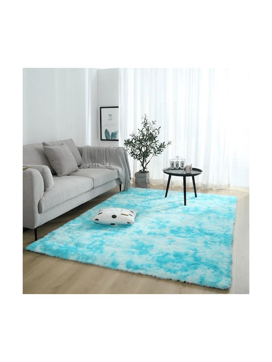 Strado Carpets Teppich Rechteckig Zottelig Synthetisch,Polyester/Cotton/Leather Light Blue