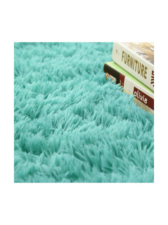 Strado Carpets Anti-slip Rug Round Shaggy Turquoise