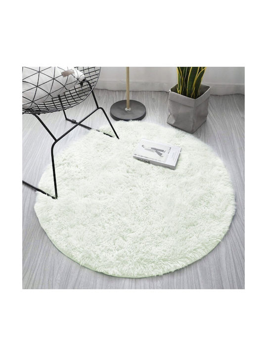 Strado Χαλί Στρογγυλό Shaggy White Lime Φ120cm