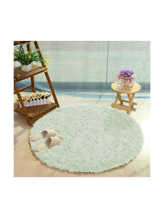 Strado Χαλί Στρογγυλό Shaggy White Lime Φ120cm