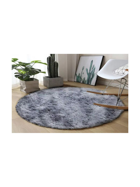 Strado Carpets Rug Round Shaggy Silver