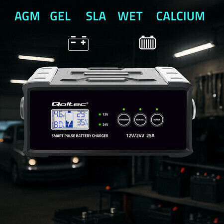 Qoltec Car Battery Charger 12/24V 25A
