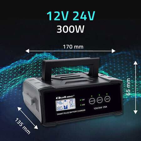 Qoltec Car Battery Charger 12/24V 25A