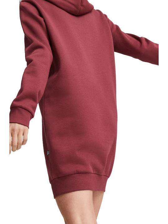Mini Rochie Sport Mânecă Lungă cu Glugă Burgundy