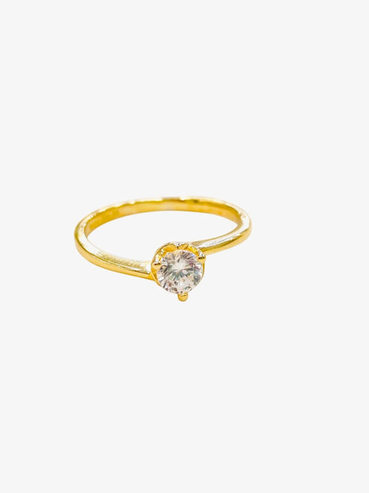 Women's Ring Solitaire Silver 925 Gold Plated Zircon
