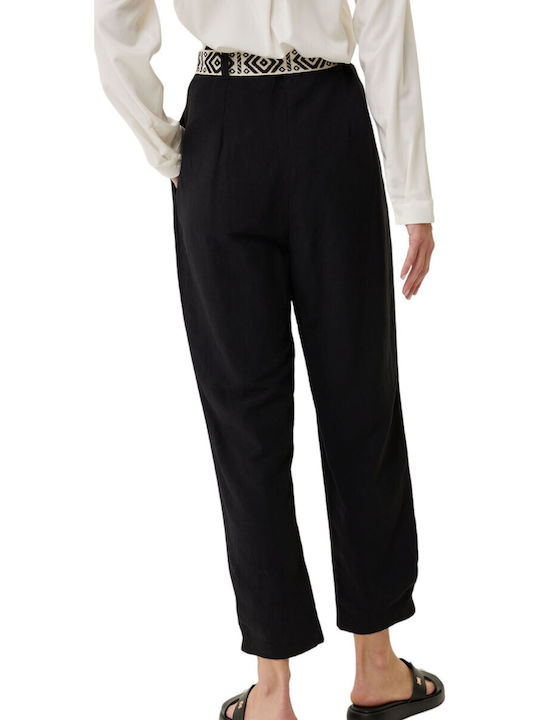 Women's High-waisted Fabric Capri Trousers Black
