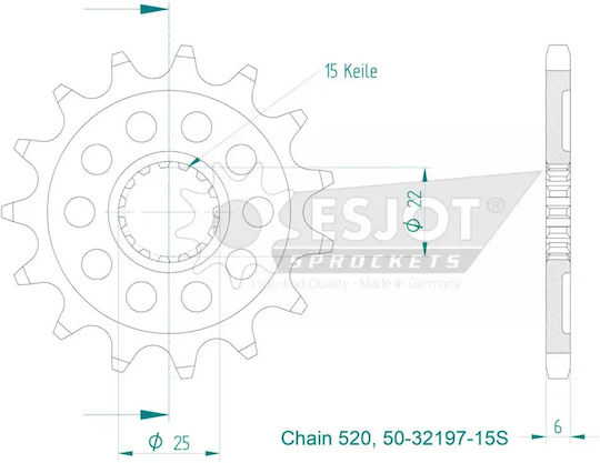 Esjot Front Steel Sprocket 520 Raw 15 Teeth 50-32197-15s