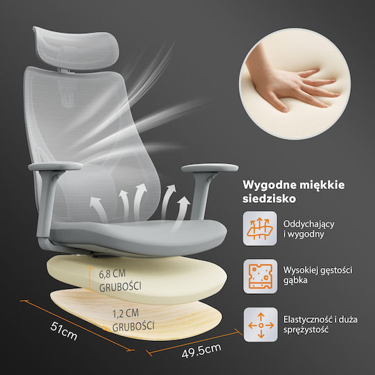 SENSE7 Moyo Καρέκλα Γραφείου με Ρυθμιζόμενα Μπράτσα Gray